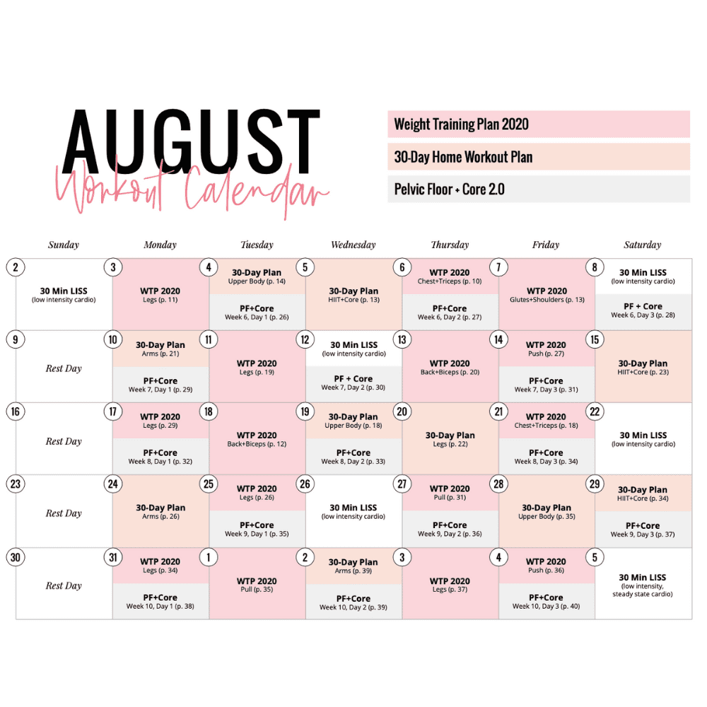 August Calendar Workout Plan Bundle Lauren Gleisberg August Calendar Workout Plan Bundle Lauren Gleisberg