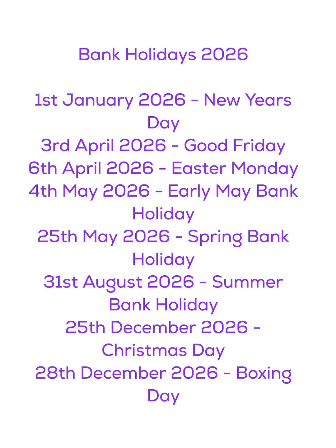 Bank Holiday Dates 2026 Travel Planning Organising Forward Planning Prepping Preparing Instant Printable Digital Download Etsy