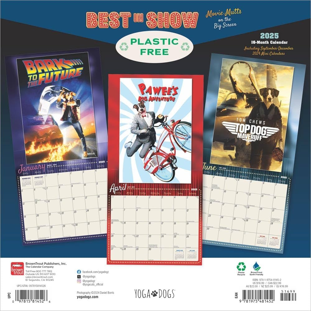 Best In Show OFFICIAL 2025 12 X 24 Inch Monthly Square Wall Calendar Plastic Free BrownTrout Dogs In The Movies Pets Canine BrownTrout BrownTrout Publishers Inc Dan Borris 9781975481452 Amazon Books