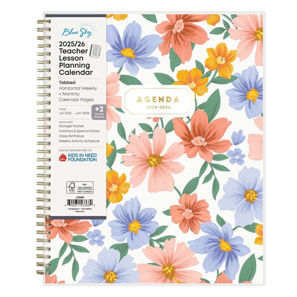 Blue Sky 2025 2026 Weekly And Monthly Academic Year Teacher Lesson Planner Calendar July 2025 June 2026 8 5 X 11 Flexible Cover Wirebound Laminated Tabs Storage Pocket Kalinda Walmart Business Supplies