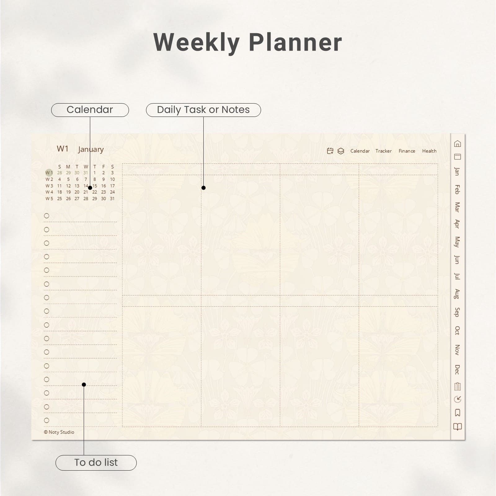 Botanical 2025 2026 Digital Planner For GoodNotes On Tablet IPad Noty Studio