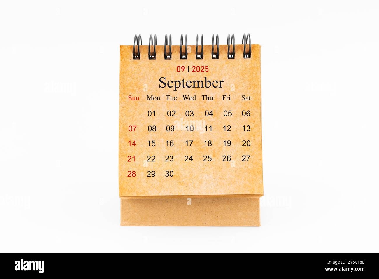 Brown Mini Desk Calendar For September 2025 Isolated On White Background Stock Photo Alamy