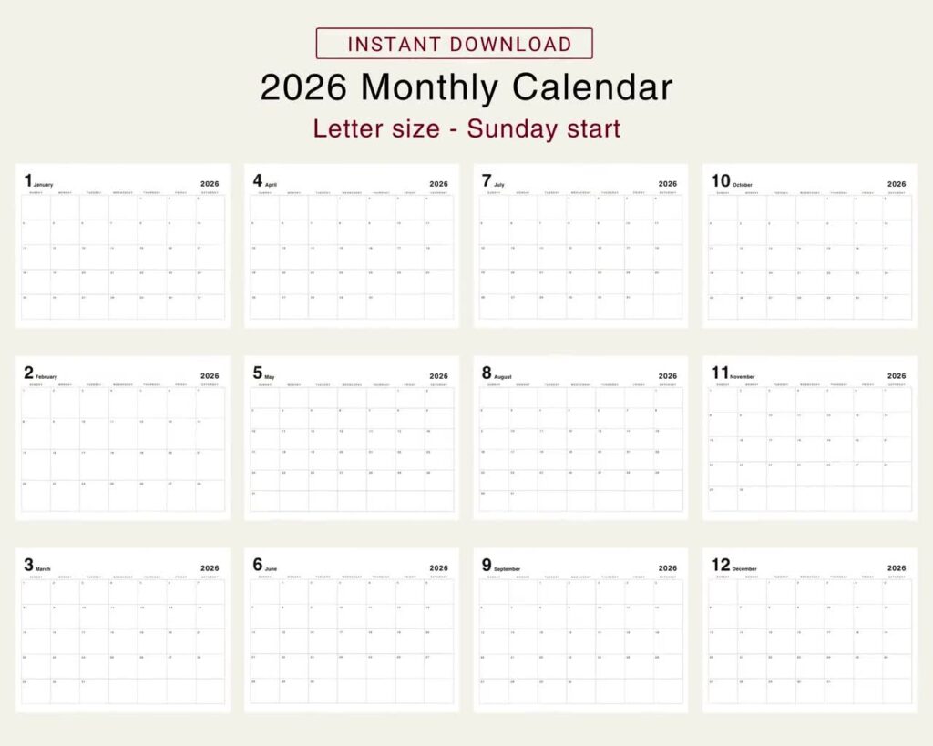 Buy 2026 Calendar 2026 Monthly Planner 2026 Minimal Calendar 2026 Landscape Planner 2026 Year Calendar Minimalist 2026 Printable Calendar PDF Online In India Etsy