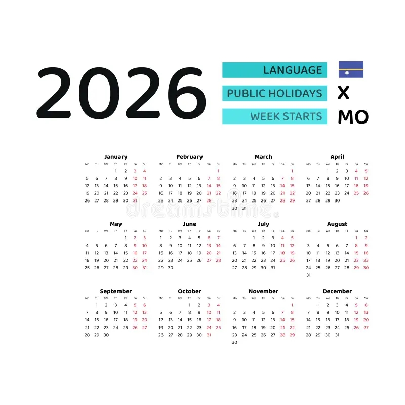 Calendar 2026 English Language With Nauru Public Holidays Stock Vector Illustration Of 2025 November 265176892