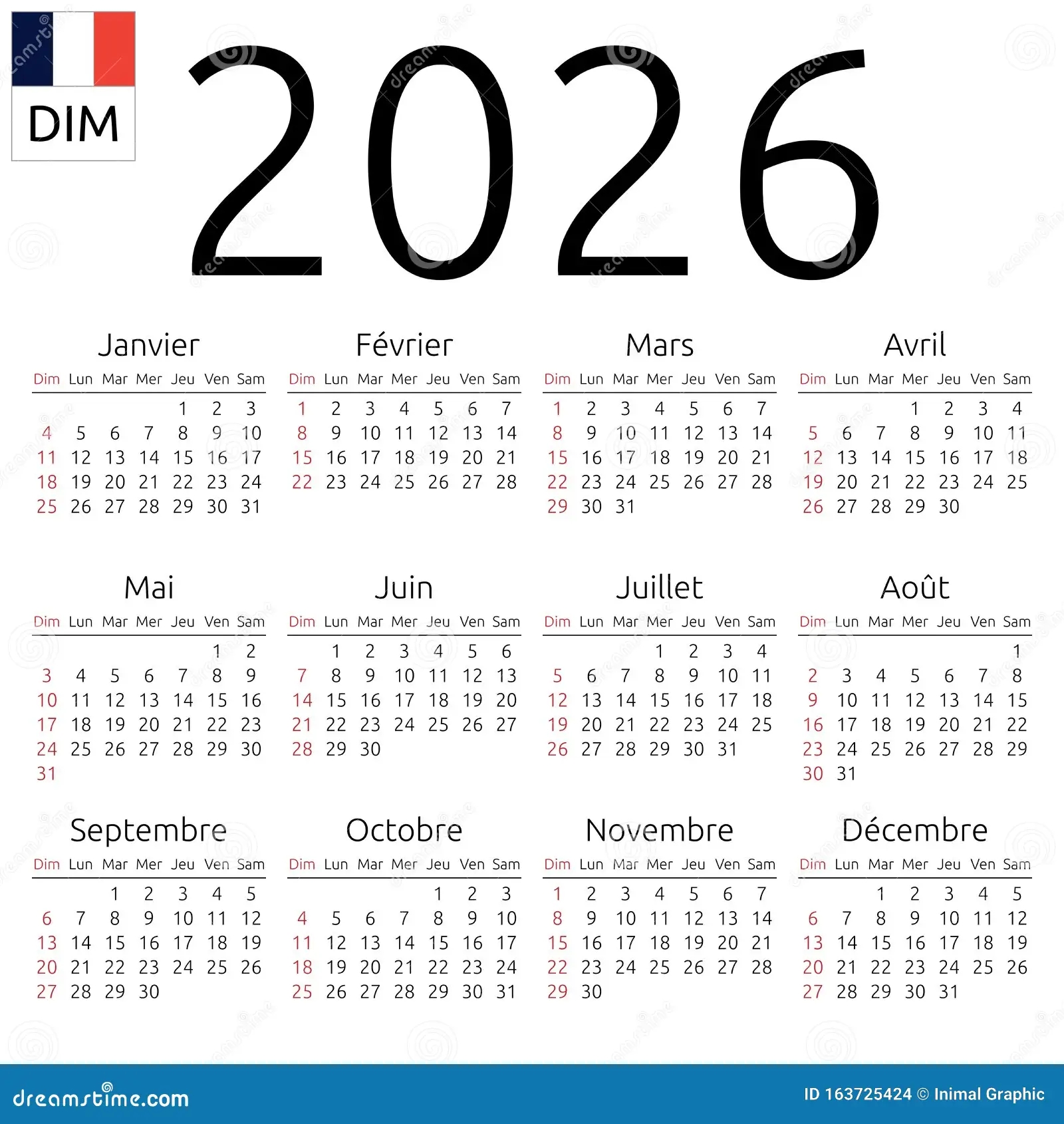 Calendar 2026 French Sunday Stock Vector Illustration Of Annual Layout 163725424 Calendar 2026 French Sunday Stock Vector Illustration Of Annual Layout 163725424