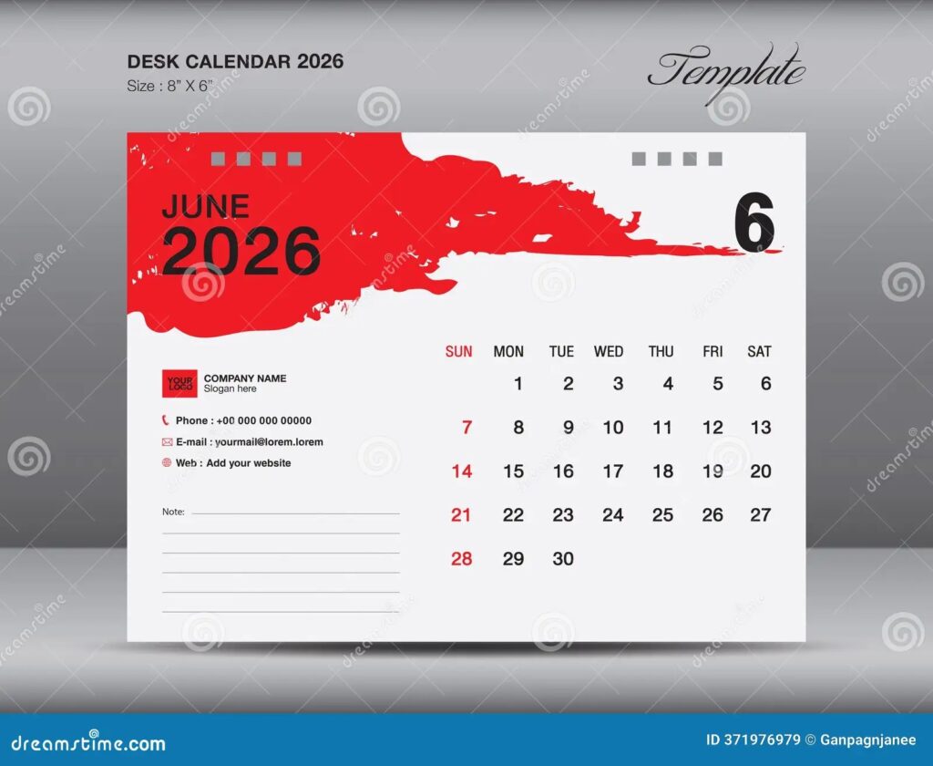 Calendar 2026 Year Design June 2026 Template Desk Calender 2026 Design Planner Simple Wall Calendar Design Week Starts On Stock Vector Illustration Of Modern Monday 371976979