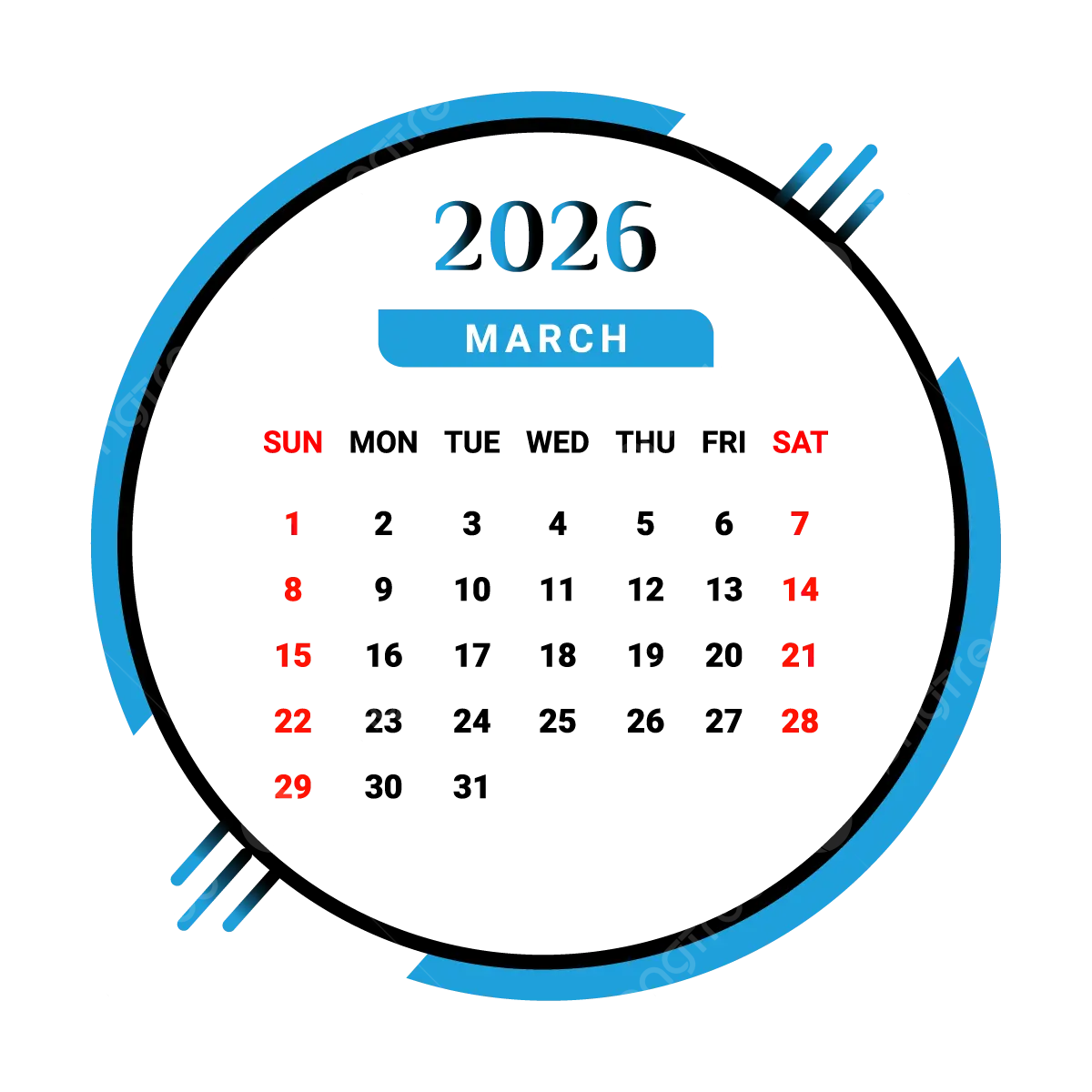 2026 March Calendar Png