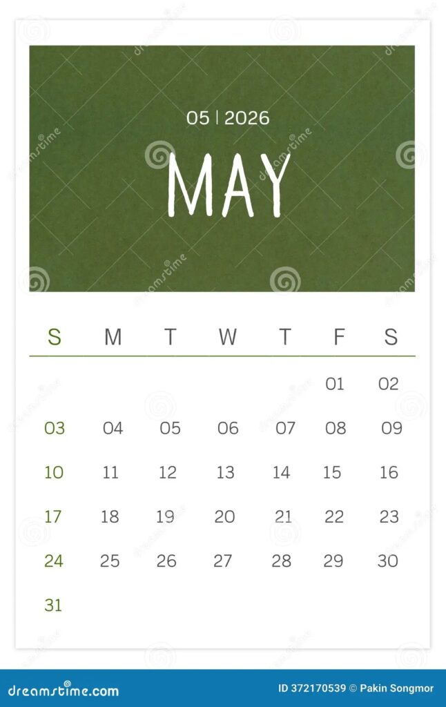 Calendar May 2026 Flat Style Isolated On White Background Stock Image Image Of Table Cover 372170539