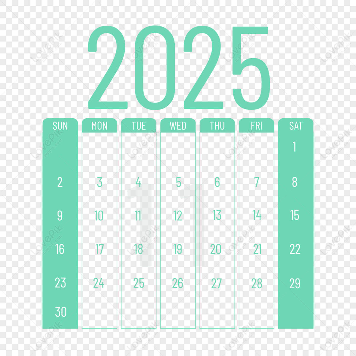 November 2025 Calendar Transparent Background