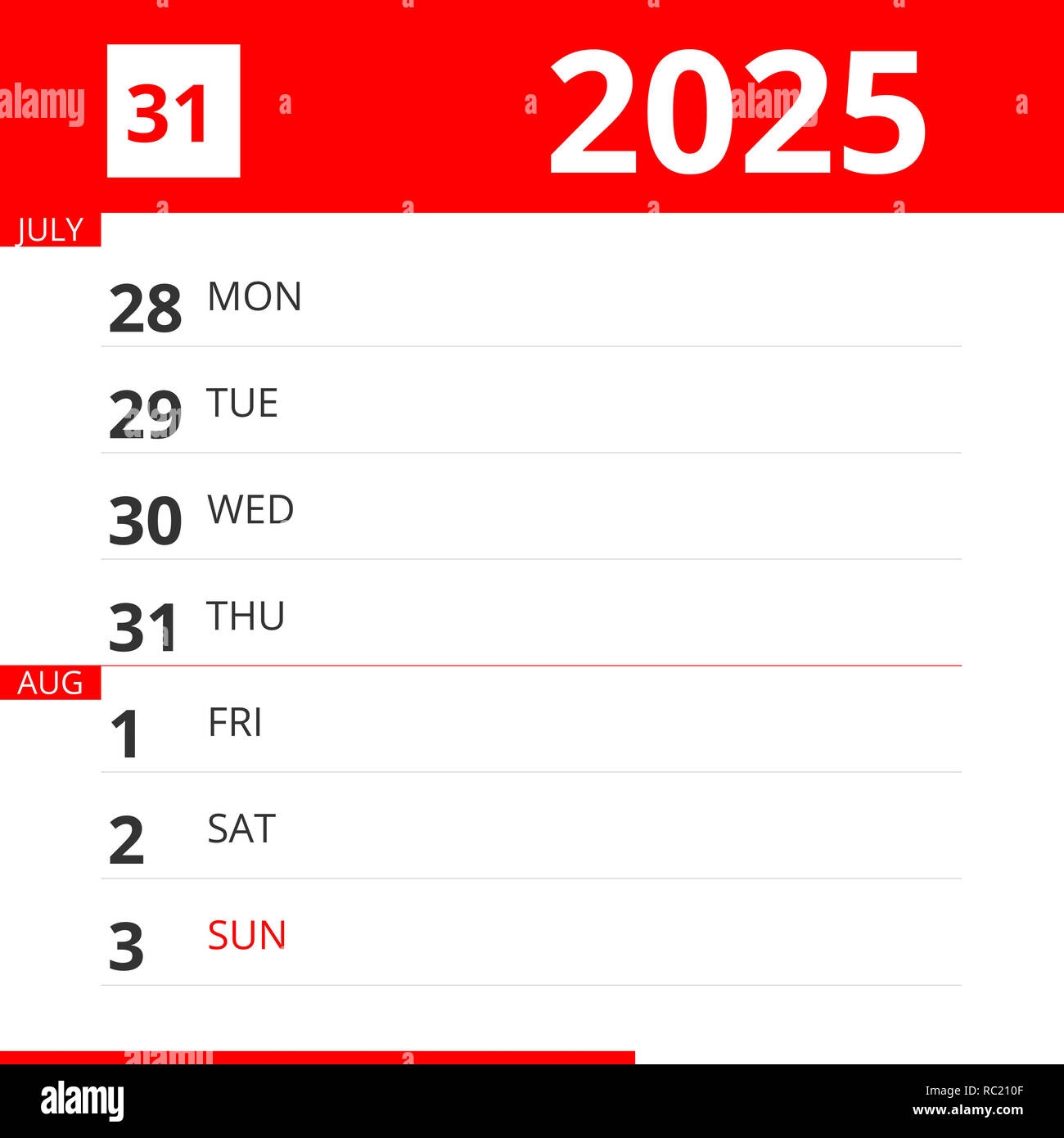 Calendar Planner For Week 31 In 2025 Ends August 3 2025 Stock Photo Alamy Calendar Planner For Week 31 In 2025 Ends August 3 2025 Stock Photo Alamy