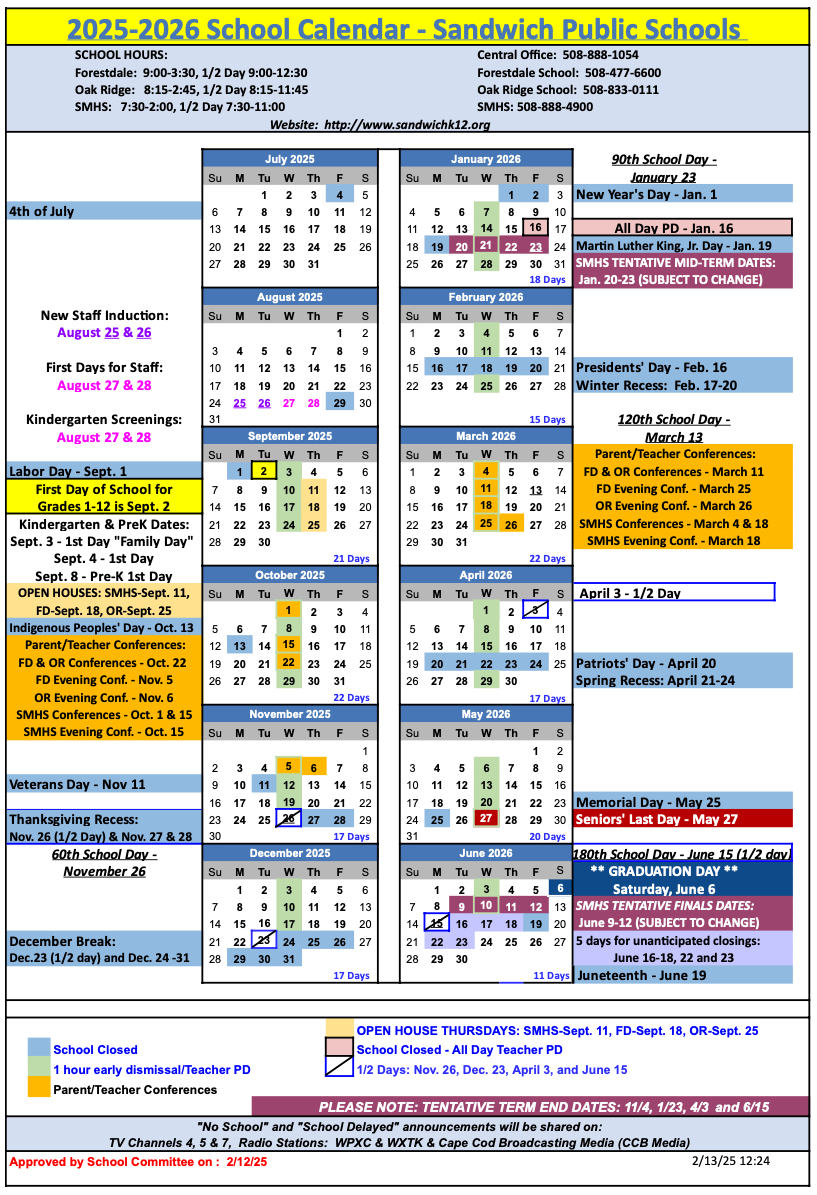 Calendar Sandwich Public Schools Calendar Sandwich Public Schools