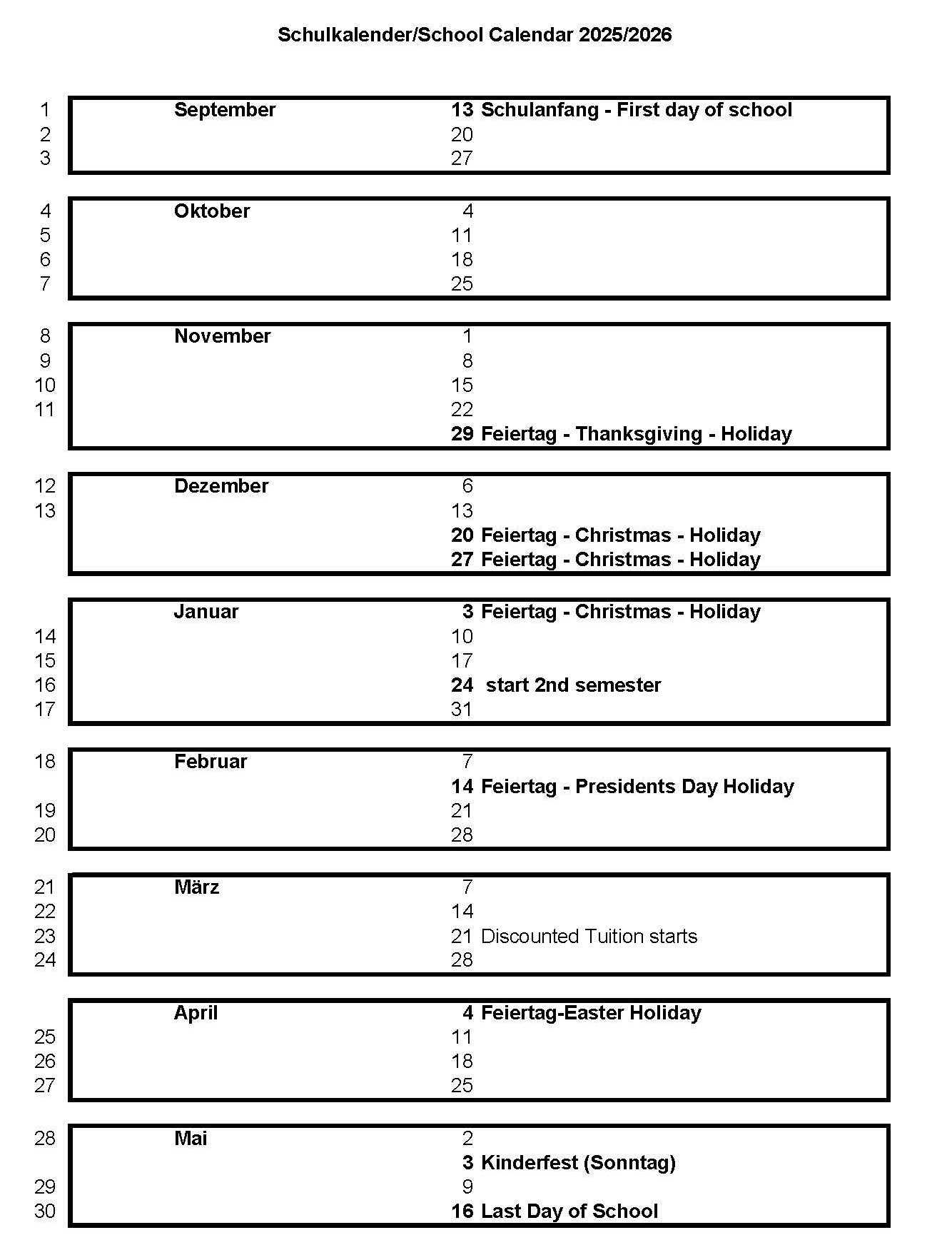 Calendars German American School Association Calendars German American School Association