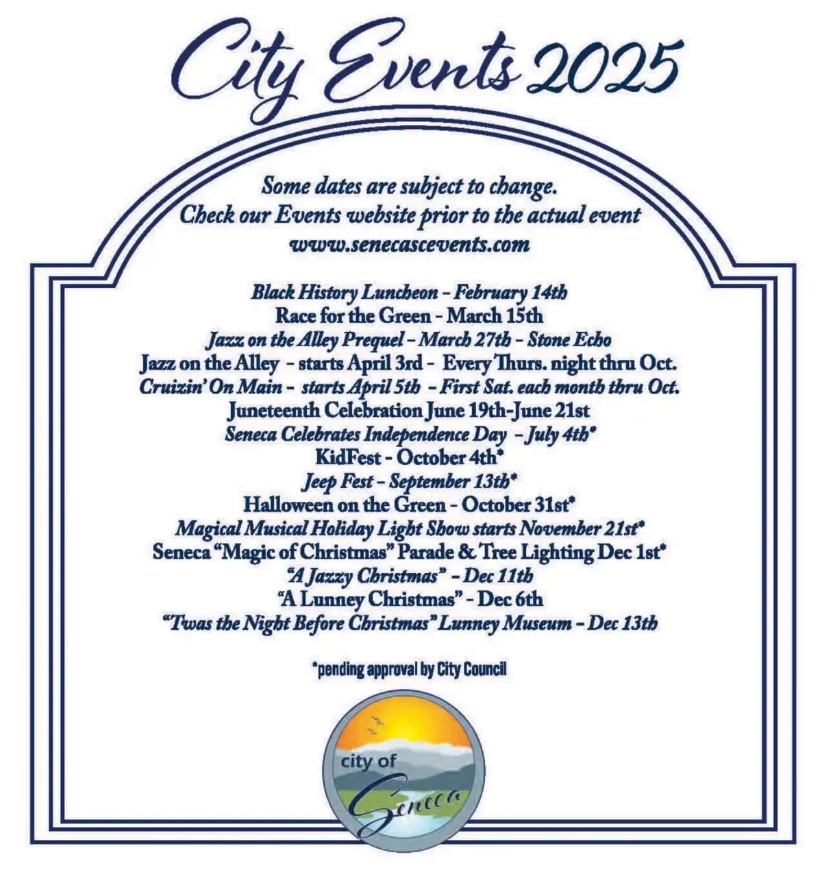 City Of Seneca Annual Events 2025 Schedule City Of Seneca City Of Seneca Annual Events 2025 Schedule City Of Seneca