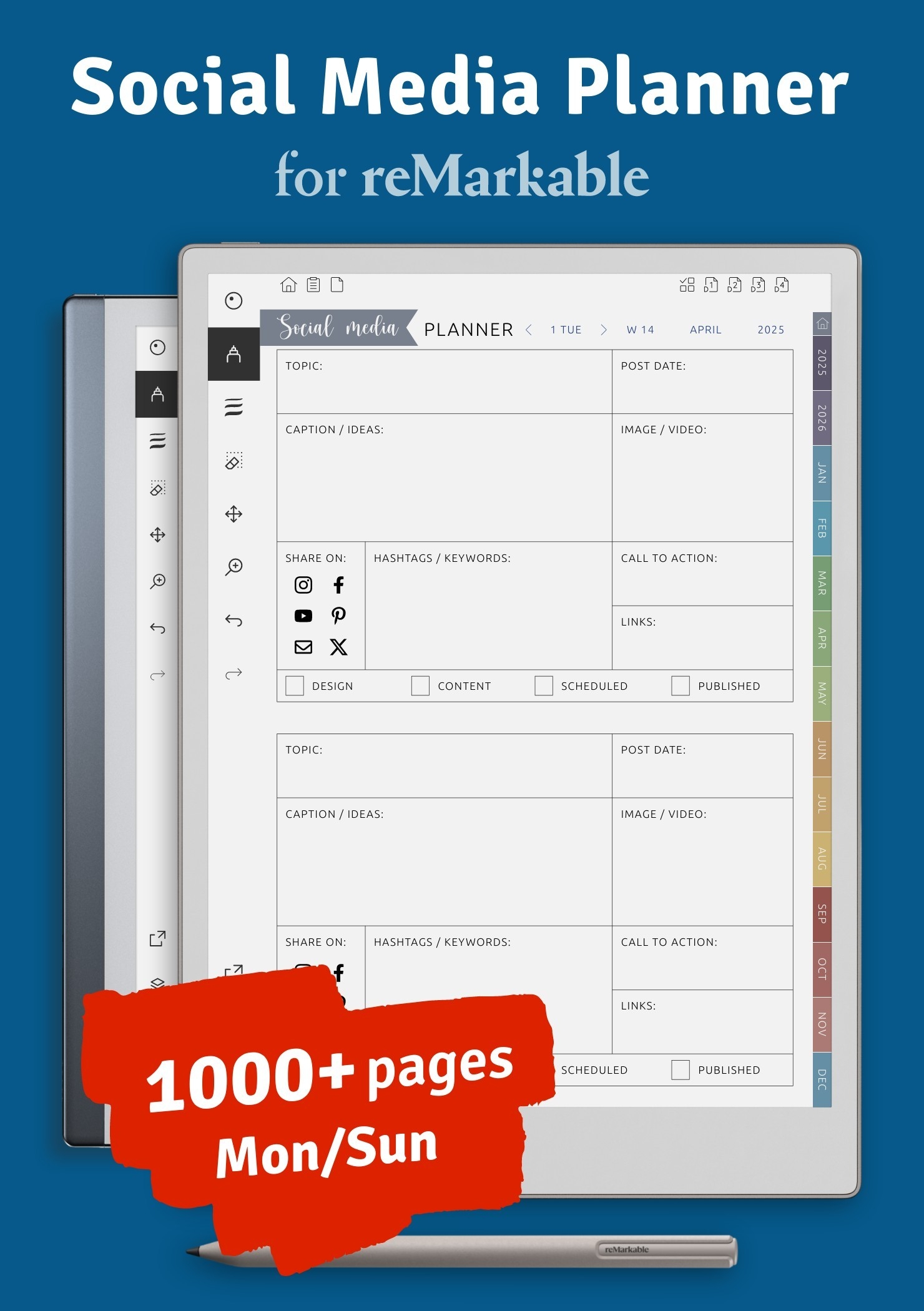 Customizable Social Media Planner PDF For ReMarkable Tablets Customizable Social Media Planner PDF For ReMarkable Tablets