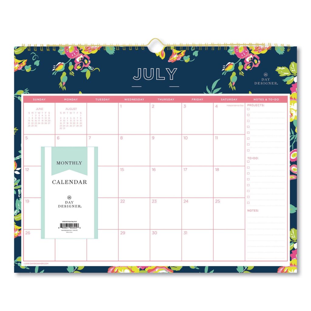 Day Designer Peyton Academic Wall Calendar Floral Artwork 15 X 12 White Navy Sheets 12 Month July To June 2025 To 2026 ASP LLC