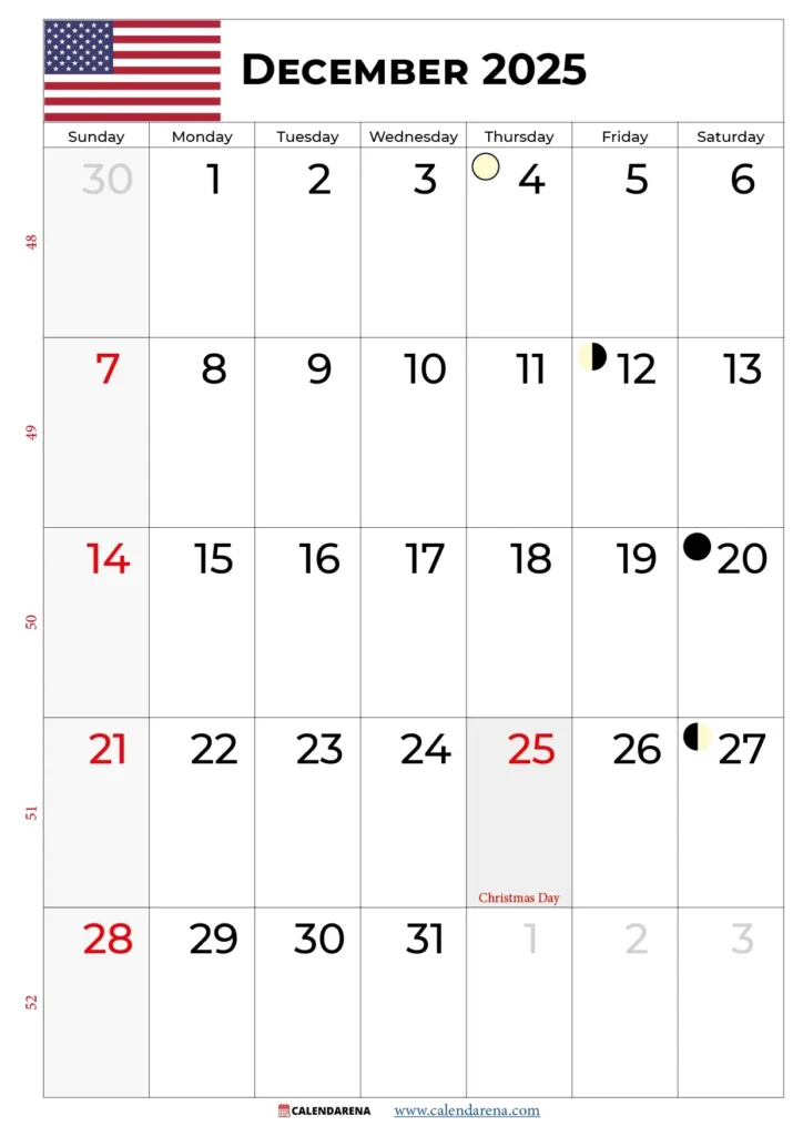December 2025 Calendar With All US Holiday Dates