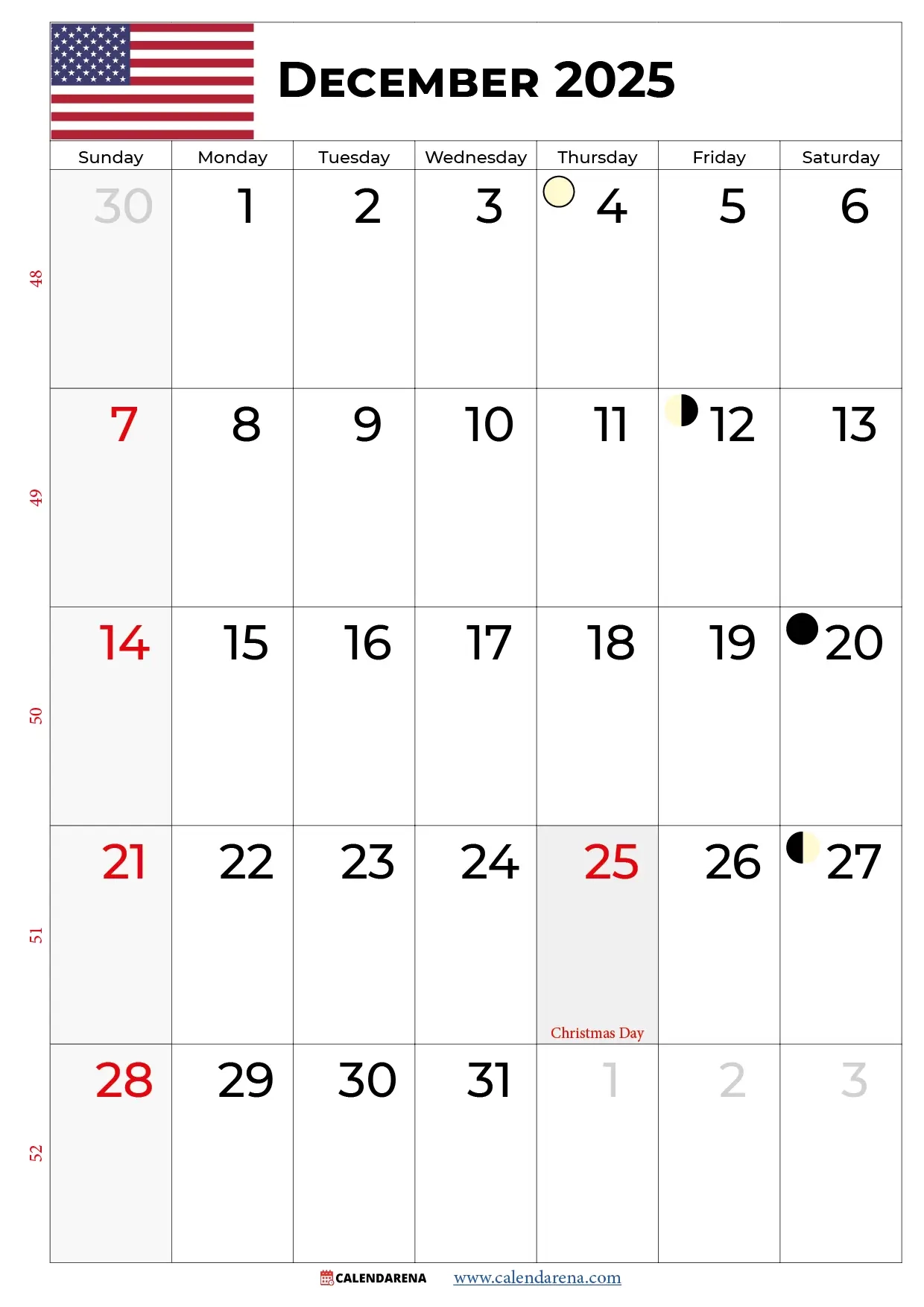 December 2025 Calendar With All US Holiday Dates