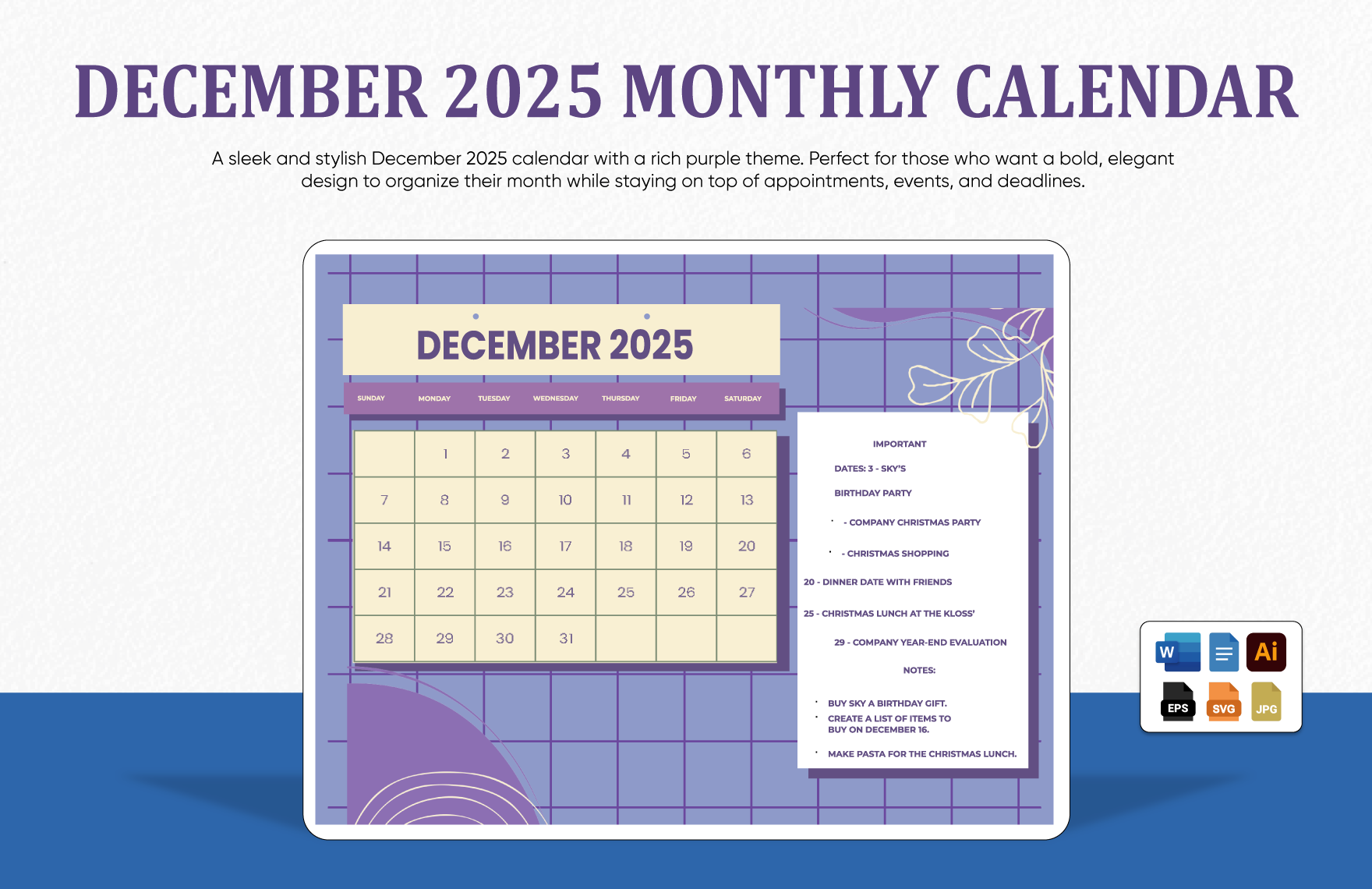 December 2025 Word Calendar
