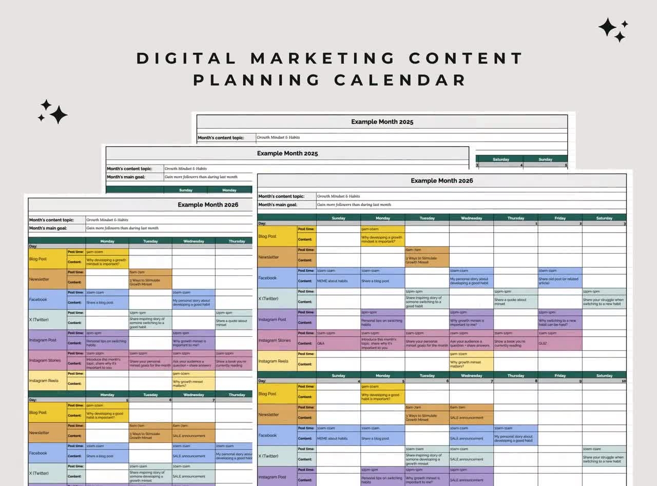 Digital Marketing Calendar 2025 2026 Social Media Planner Content Plan Excel Blog Content Planner Newsletter Planner Sheets Excel Etsy