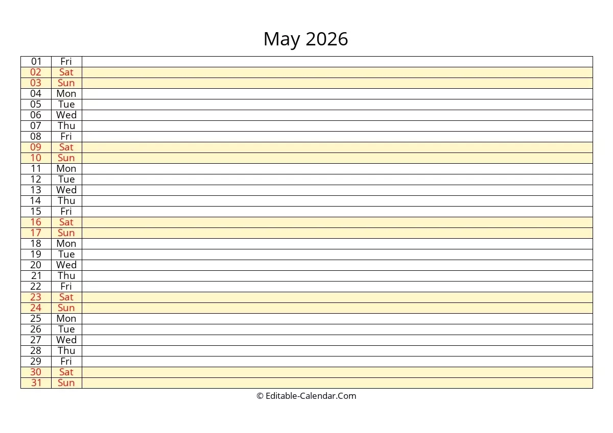 Download Lined May Calendar 2026 Weeks Start On Sunday Download Lined May Calendar 2026 Weeks Start On Sunday