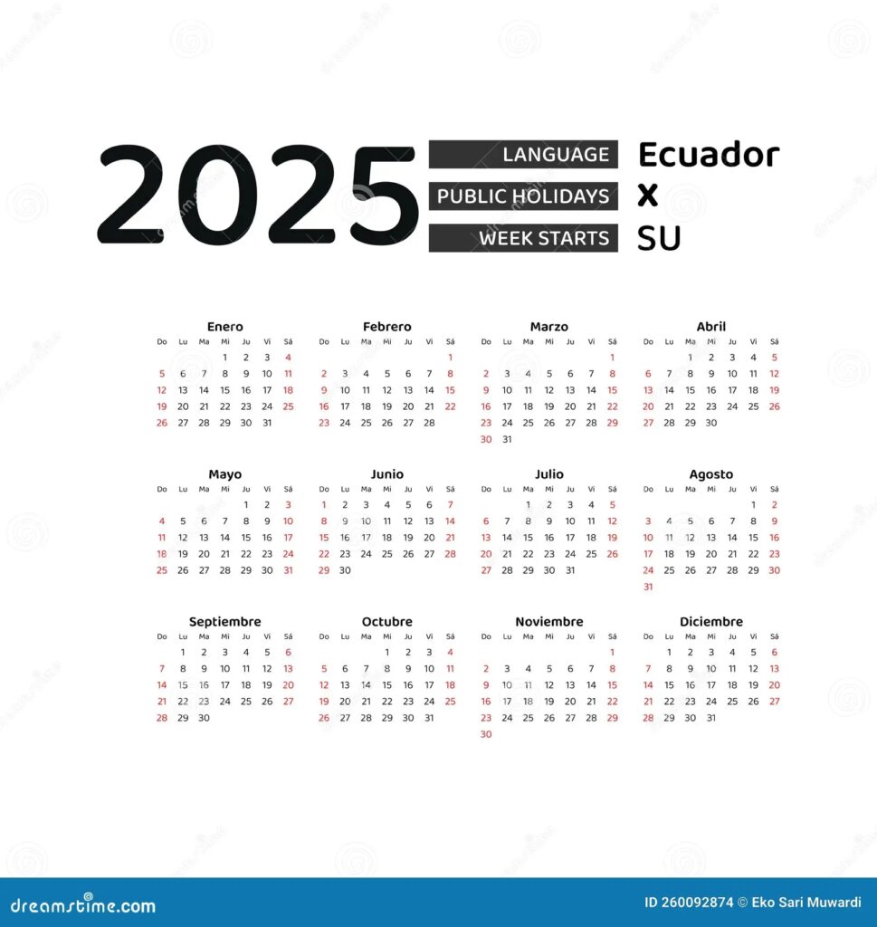 Ecuador Calendar 2025 Week Starts From Sunday Vector Graphic Design Stock Vector Illustration Of Background Table 260092874
