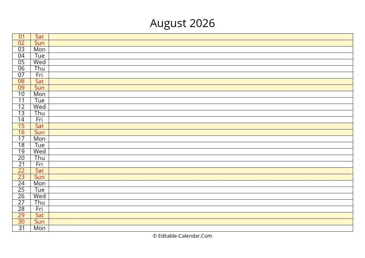 Blank Calendar August 2023-May 2026
