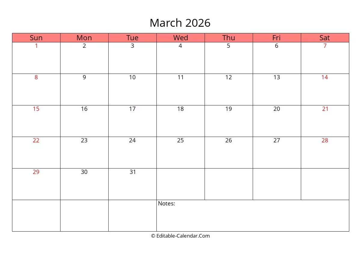 Editable Calendar March 2026 In Excel Word PDF Editable Calendar March 2026 In Excel Word PDF
