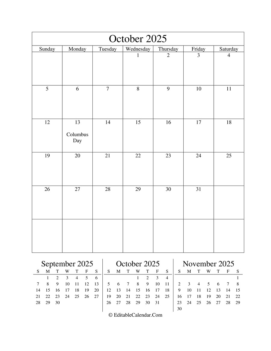 Editable Calendar October 2025 Editable Calendar October 2025