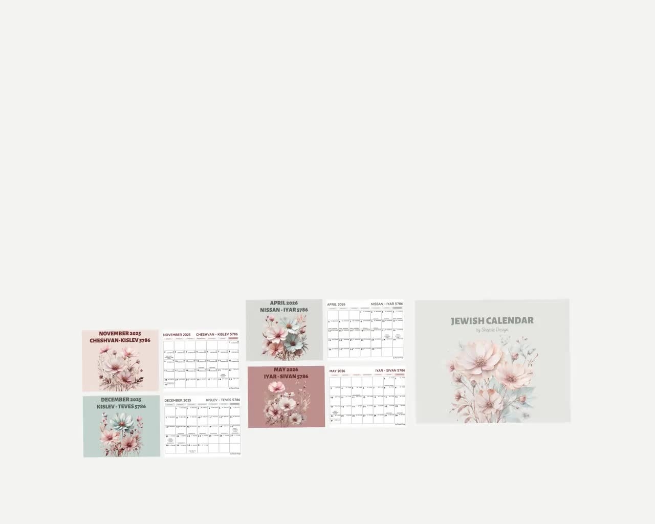 EDITABLE Hebrew Calendar 5786 Printable Jewish Calendar 2025 26 Family Calendar Jewish Holidays Calendar For Wall Wildflower Etsy