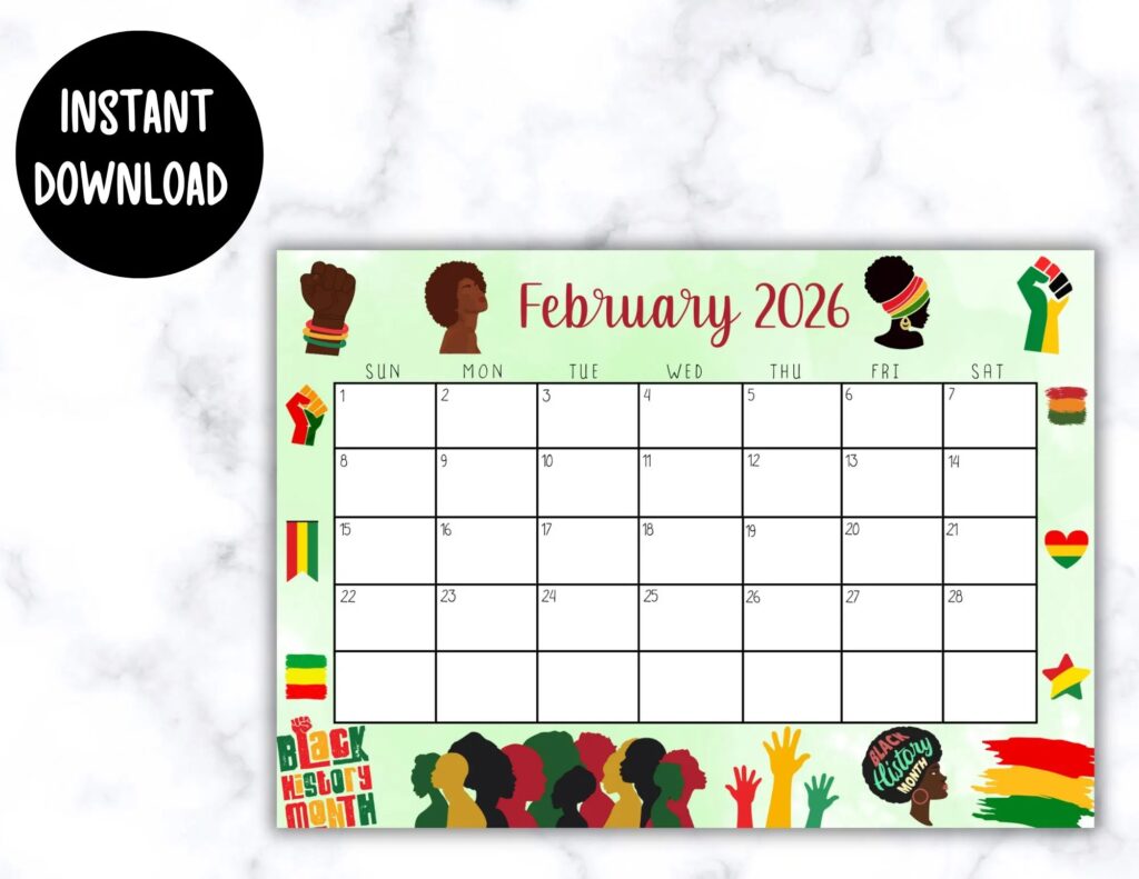 EDITABLE Printable February Calendar 2026 Black History Month Calendar Black History February Calendar Monthly Calendar Fillable Etsy