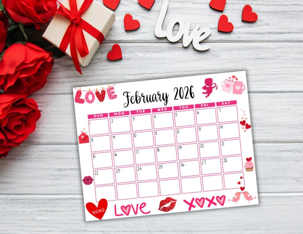 EDITABLE Printable February Calendar 2026 Cute Valentine s Day February Calendar Monthly Calendar February 2026 Calendar Fillable Etsy