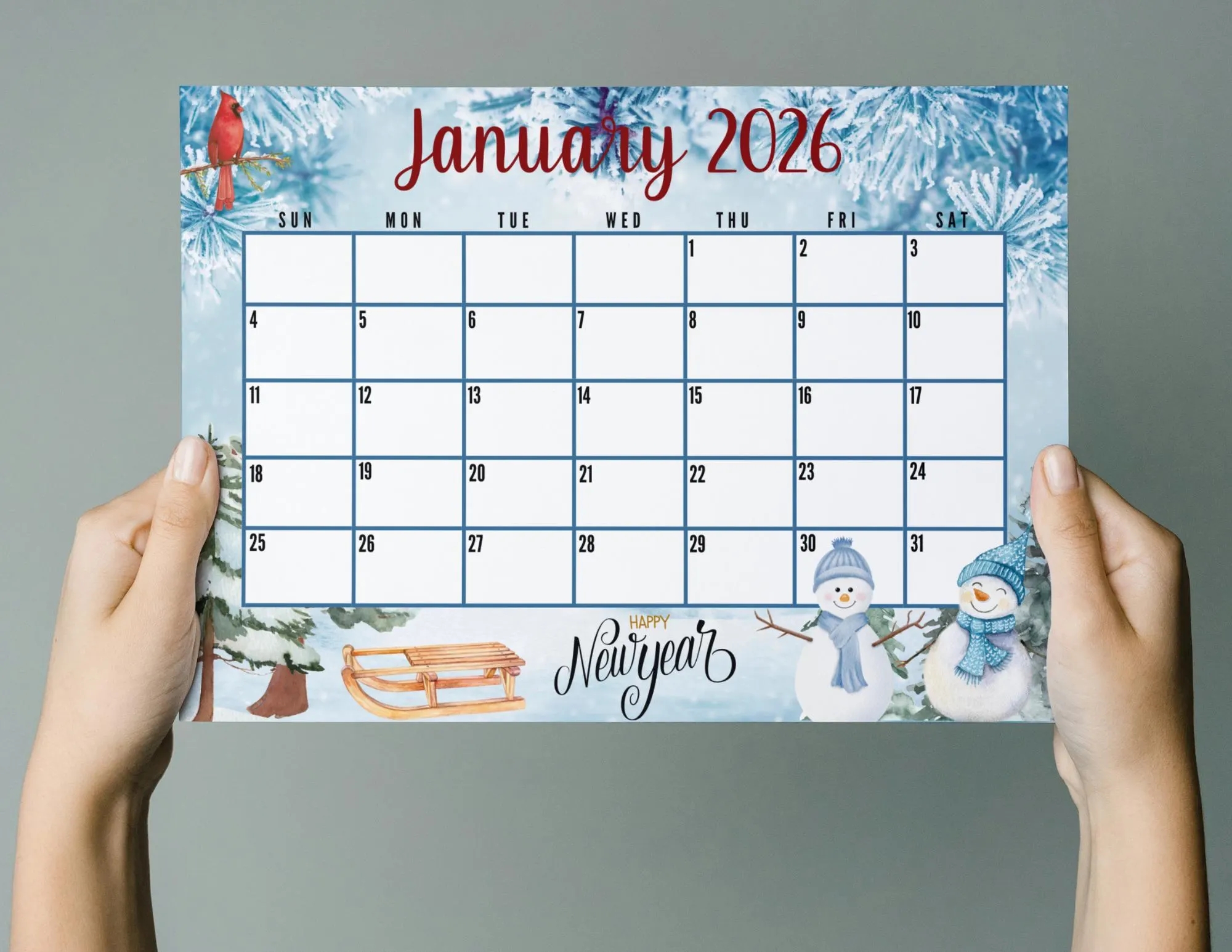 EDITABLE Printable January 2026 Calendar Beautiful Winter Scene New Year s Day Themed Calendar Holiday Calendar January Calendar Etsy