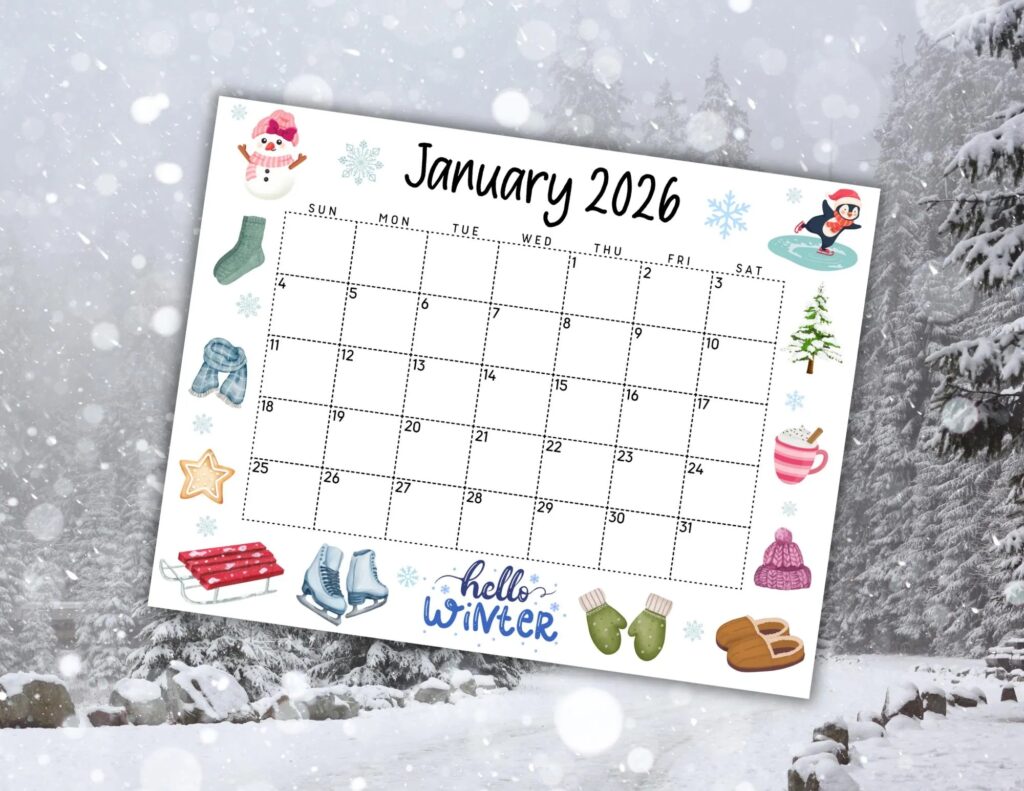 EDITABLE Printable January 2026 Calendar Beautiful Winter Themed Calendar W Hot Cocoa And Snowman Monthly Calendar Homeschool Planner Etsy