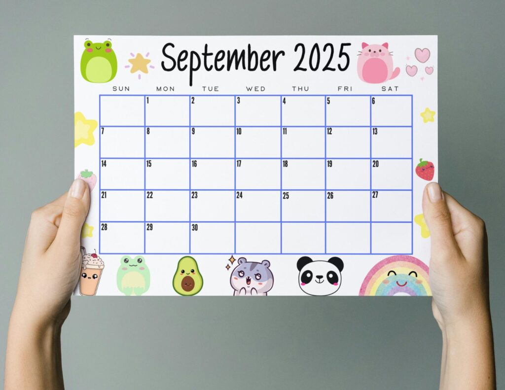 EDITABLE Printable September Calendar 2025 Cute Kid s Kawaii September Calendar W Boba Tea Printable Wall Calendar 2025 Etsy
