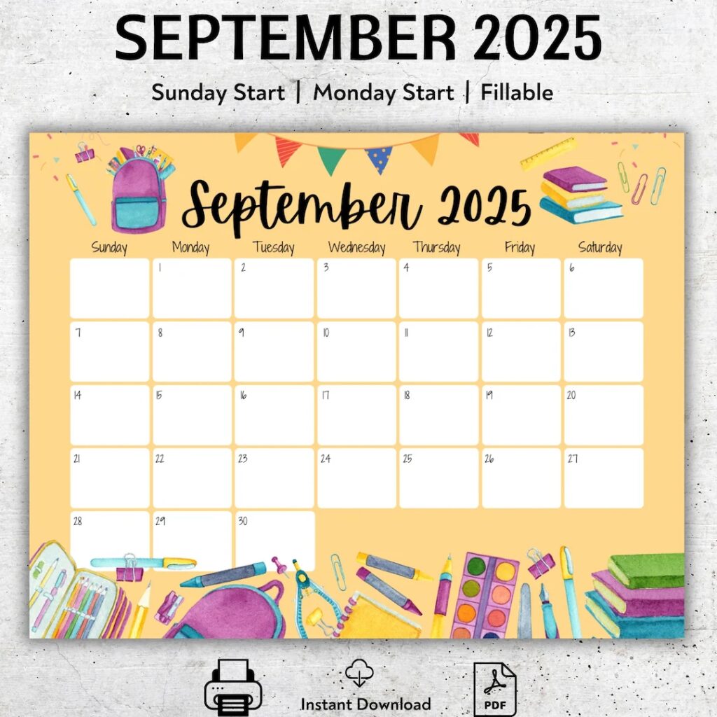 EDITABLE September 2025 Calendar School Time Back To School Stationery Homeschool Calendar Printable Fillable Planner Weekly Schedule Etsy