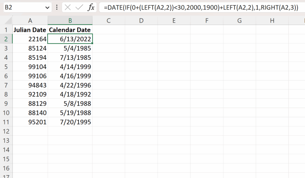 Excel How To Convert Between Julian Date Calendar Date