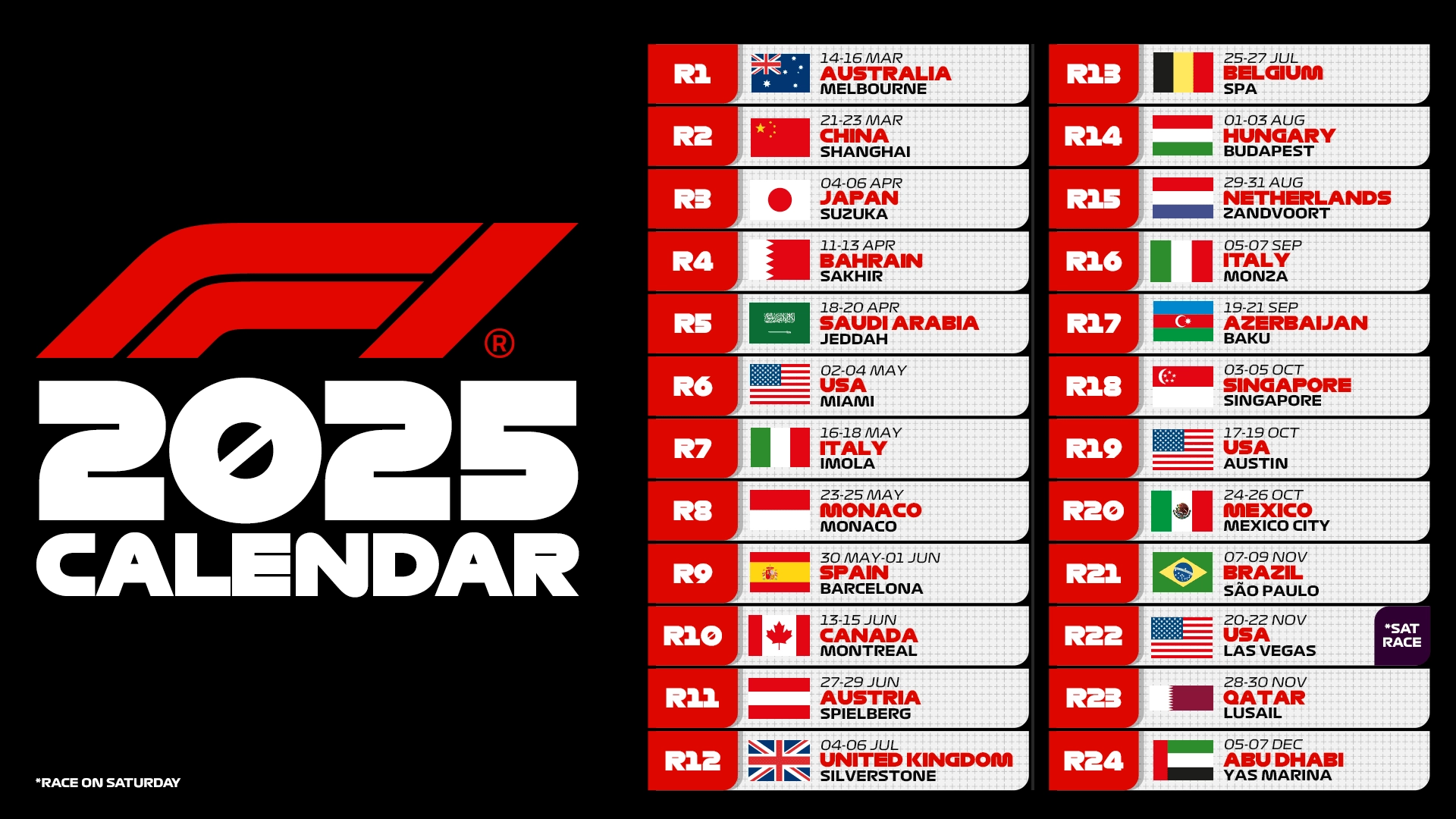 F1 2025 Calendar In Full FIA And Formula 1 Announce Calendar For 2025 Including Six Sprints Formula 1 