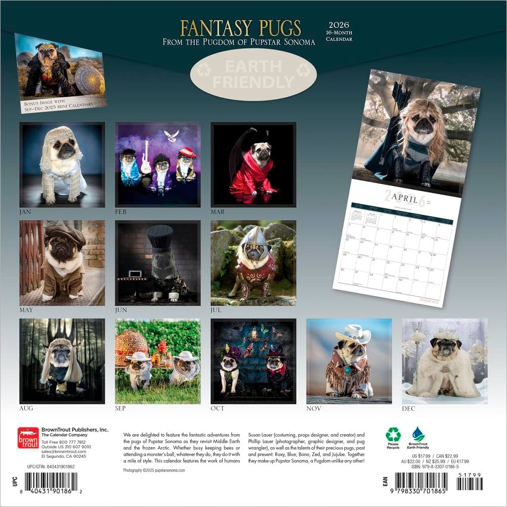 Fantasy Pugs OFFICIAL 2026 12 X 24 Inch Hanging Monthly Square Wall Calendar Foil Stamped Cover Plastic Free BrownTrout Funny Animals Dogs BrownTrout Publishers BrownTrout Sonoma Pupstar Lauer Susan Lauer Susan 9798330701865 Fantasy Pugs OFFICIAL 2026 12 X 24 Inch Hanging Monthly Square Wall Calendar Foil Stamped Cover Plastic Free BrownTrout Funny Animals Dogs BrownTrout Publishers BrownTrout Sonoma Pupstar Lauer Susan Lauer Susan 9798330701865