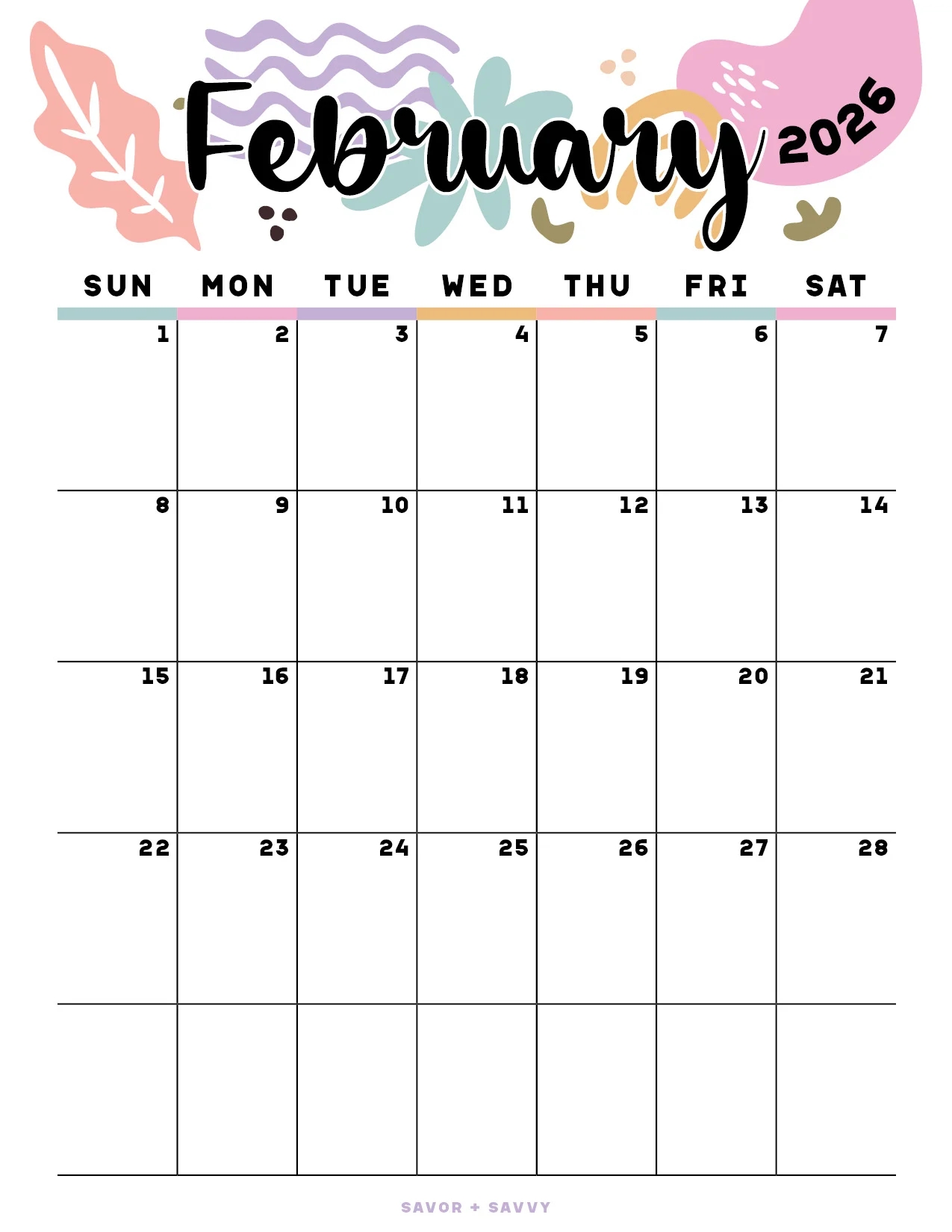 February 2026 Calendar Templates 14 Free Printables Savor Savvy