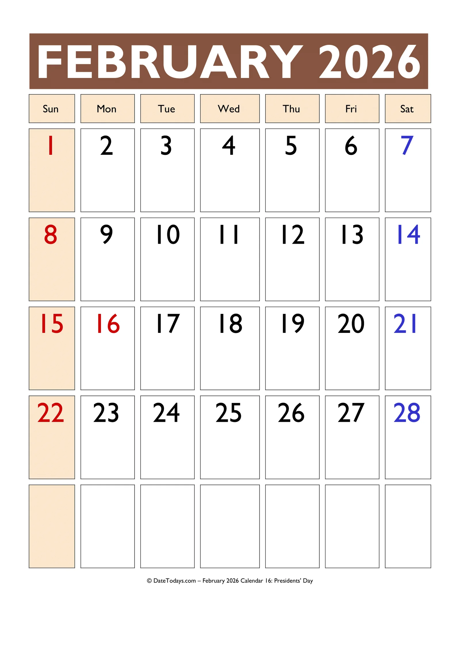 February 2026 Calendar With US Holidays Printable PDF s