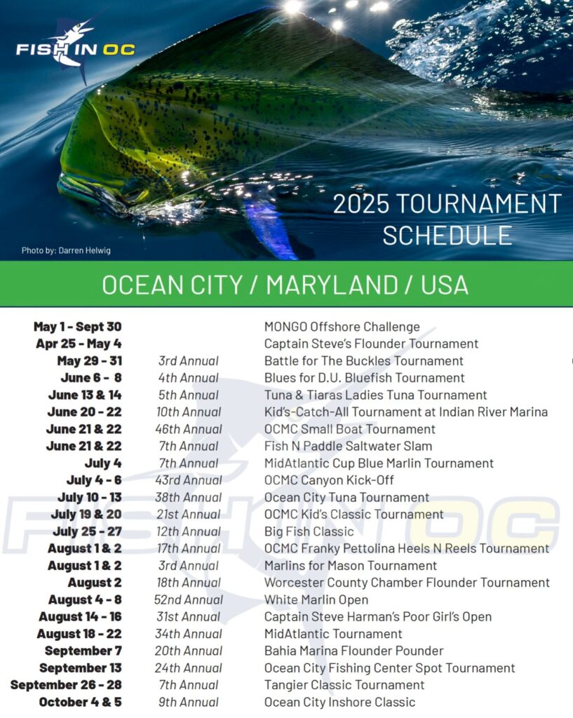 Fishing Tournament Calendar For Ocean City Maryland Area Competitions