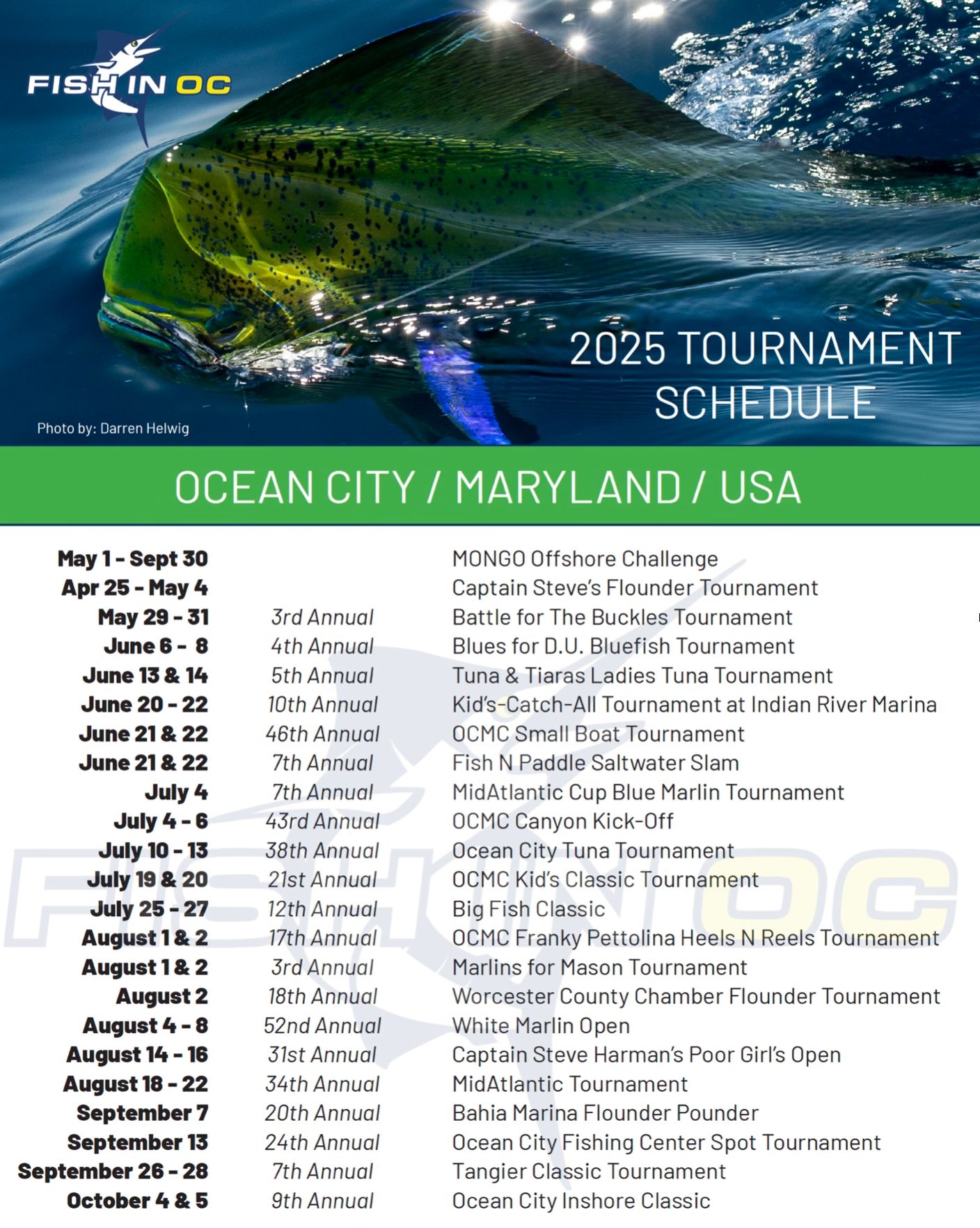 Fishing Tournament Calendar For Ocean City Maryland Area Competitions