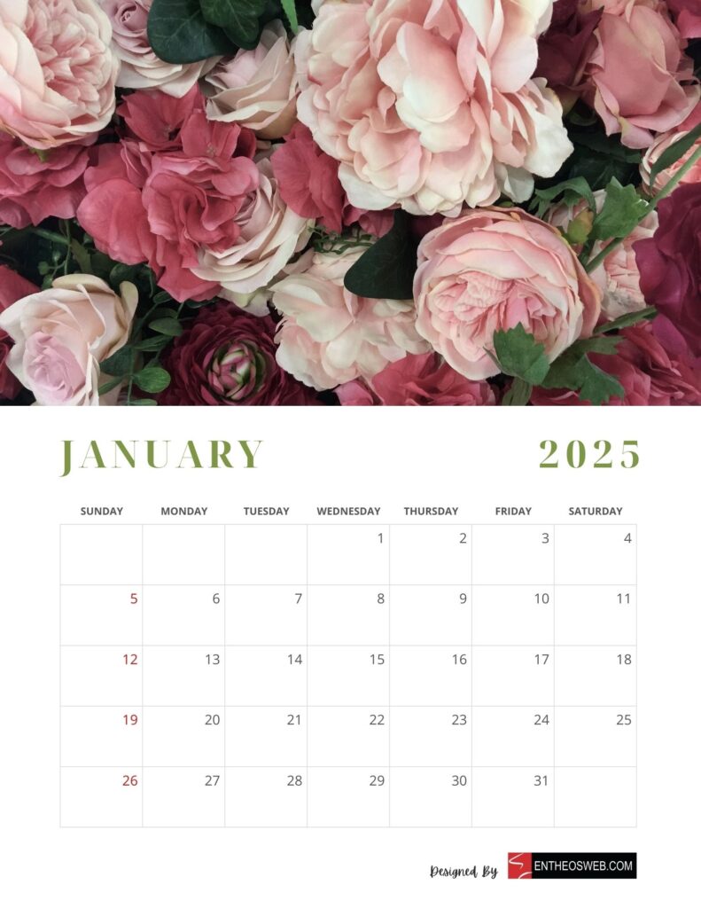 Floral 2025 Calendar Printable PDF EntheosWeb