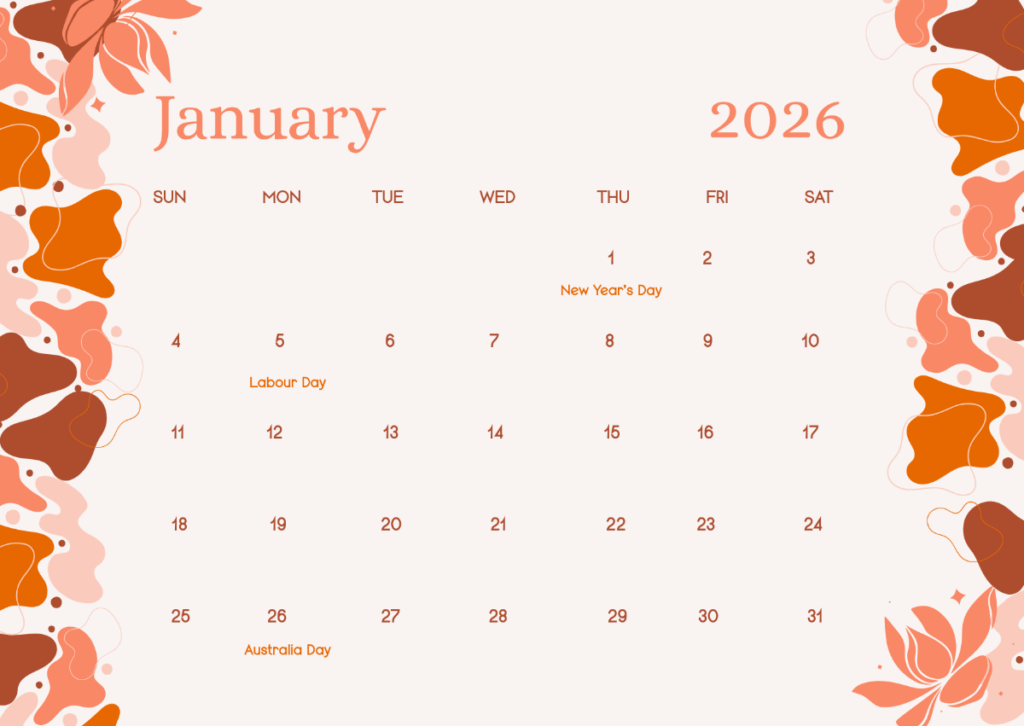 Free Aesthetic January 2026 Australia Calendar Template To Edit Online