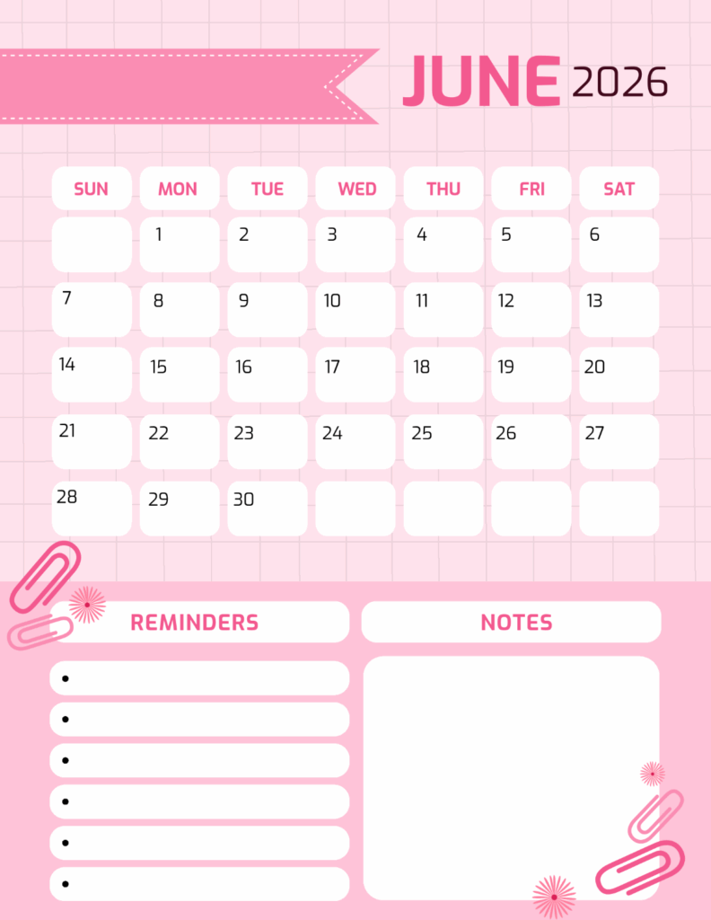 Free Aesthetic June 2026 Planning Calendar Template To Edit Online