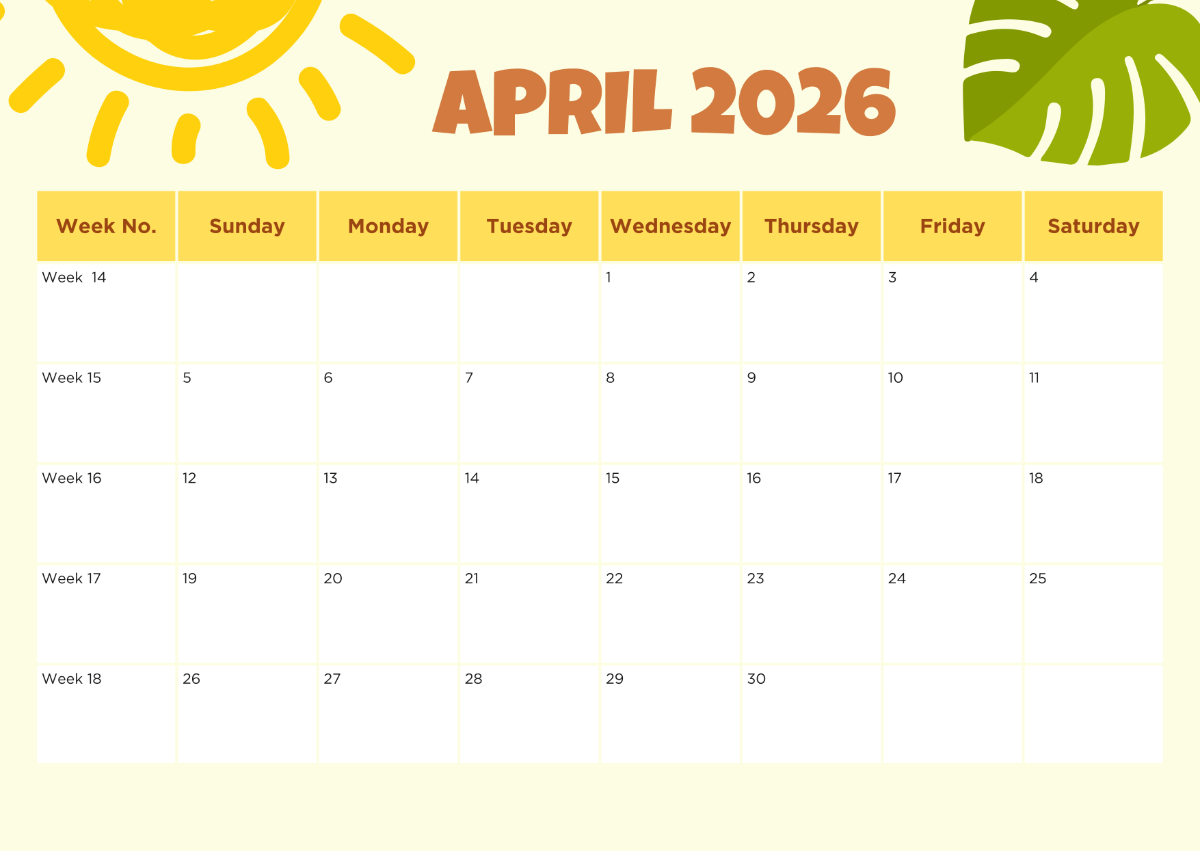 April 2026 Calendar Pdf