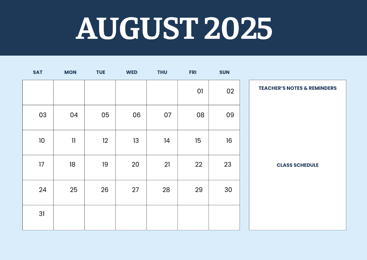 Editable August 2025 Calendar Word