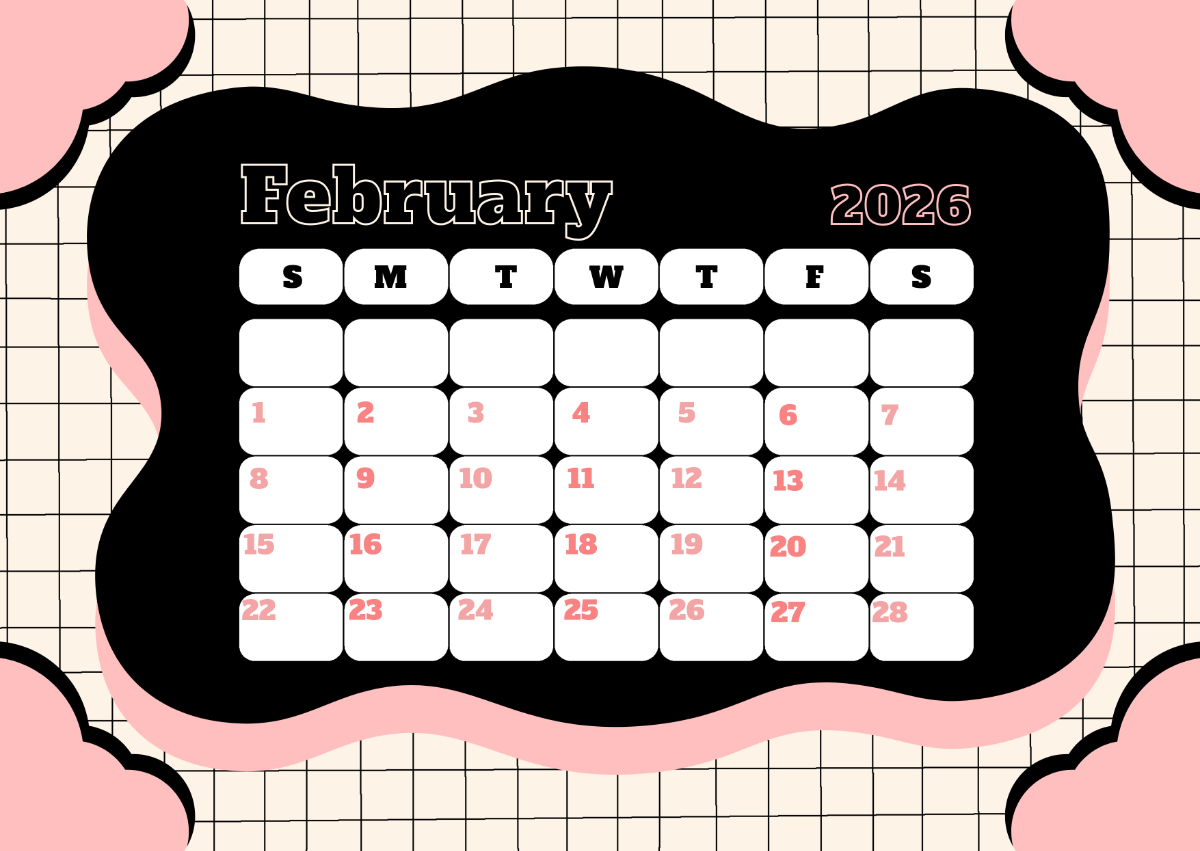 Free Black February 2026 Calendar Template To Edit Online Free Black February 2026 Calendar Template To Edit Online