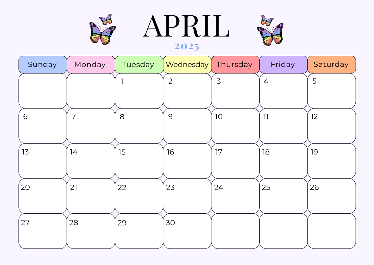 2026 April Calendar Word