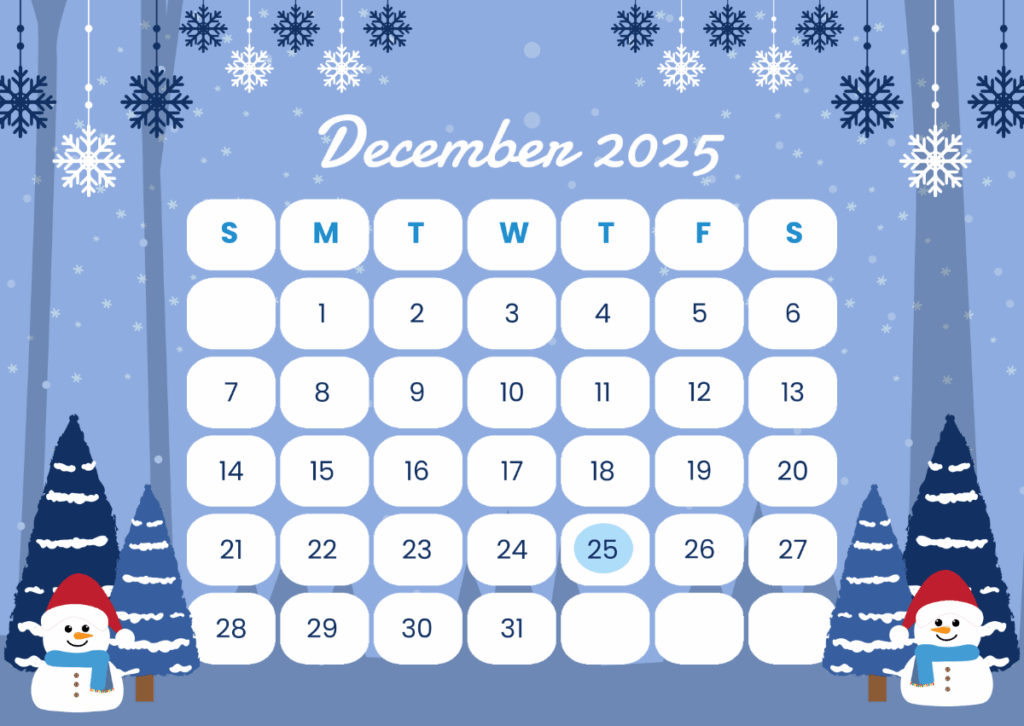 Free December 2025 Winter Wonderland Calendar Template To Edit Online